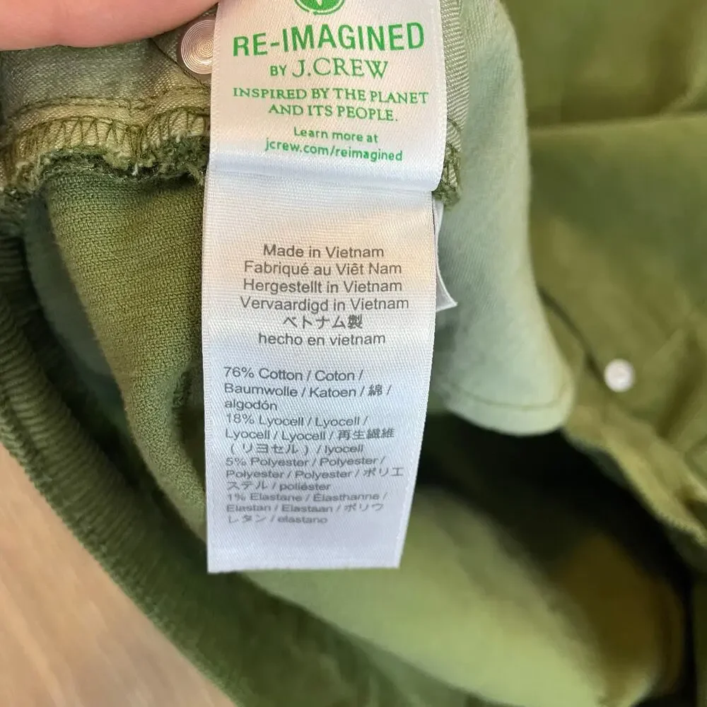 J.Crew Mens 31 Green Corduroy Pants Reimagined Slim Straight Cropped